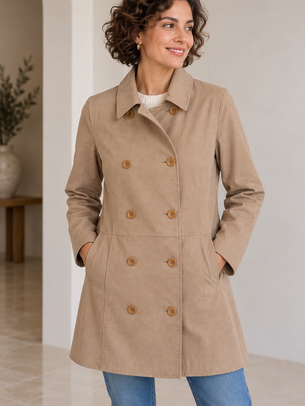 🍁MAKE OFFER🍁 Sundance Double Breasted Tan Leather Jacket Peacoat Sz Medium